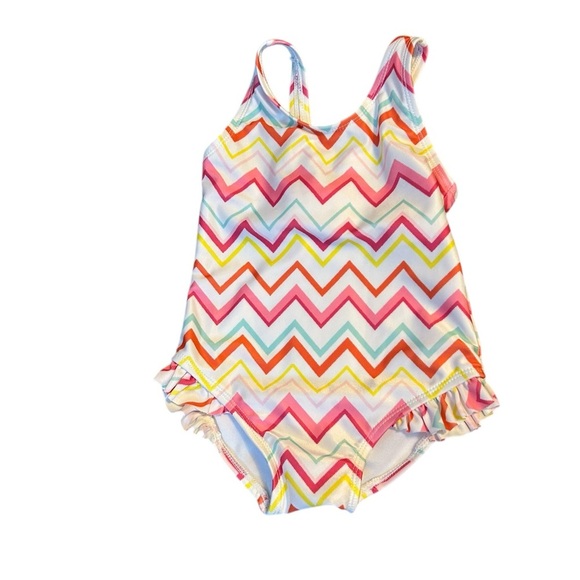 Gymboree Sunny Days Zig Zag Ruffle Swim Suit - Picture 1 of 3